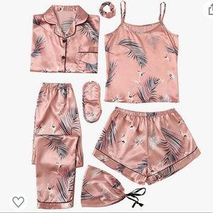 Shein Women's 7pcs Pajama Set Cami Pjs with Shirt and Eye Mask and pouch